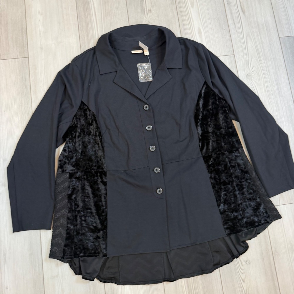 NWT Logo by Lori Goldstein Callie Black Mixed Media Velvet Lace Top 3X DLGJ030 - Picture 2 of 13